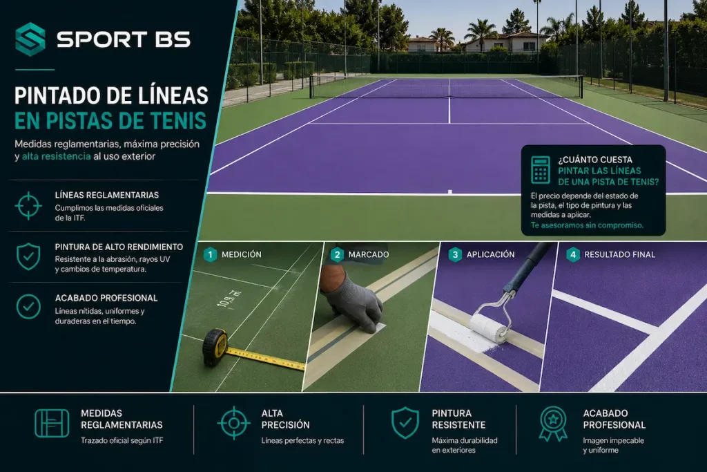 Cómo repintar una pista de tenis aplicando pintura acrílica sobre el pavimento deportivo.